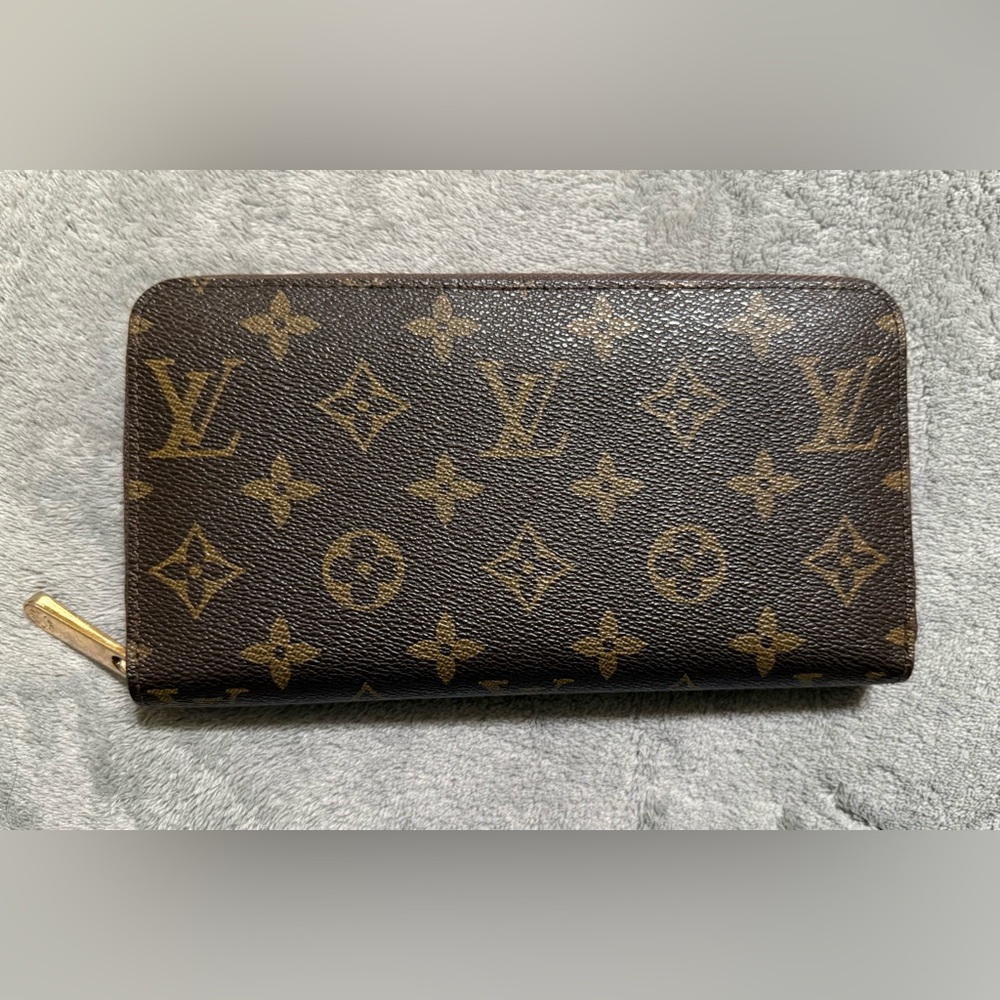 Brown and Gold Monogram Zippy Wallet